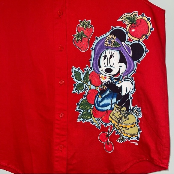 Mickey Unlimited Button-up Shirt Size Small Red Paint Sleeveless Blouse Vintage - Picture 3 of 6